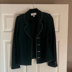 St. John Women's Dark Green Blazer with Black Trim